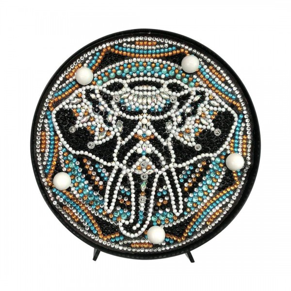 Round Lamp Mandala Black Elephant